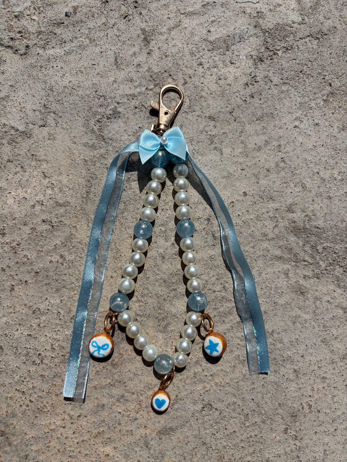 Blue Lovely charm keychain, handmade clay charm keychain