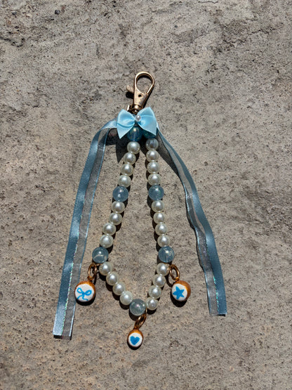 Blue Lovely charm keychain, handmade clay charm keychain