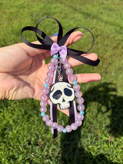 Halloween Skull seasonal keychain, handmade clay charm keychain