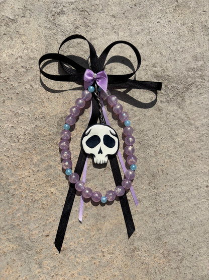 Halloween Skull seasonal keychain, handmade clay charm keychain