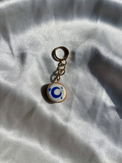 Evil Eye & Mystical Loop keychain charms, handmade clay bag keychain charm