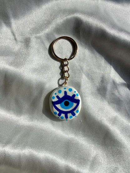 Evil Eye & Mystical Loop keychain charms, handmade clay bag keychain charm