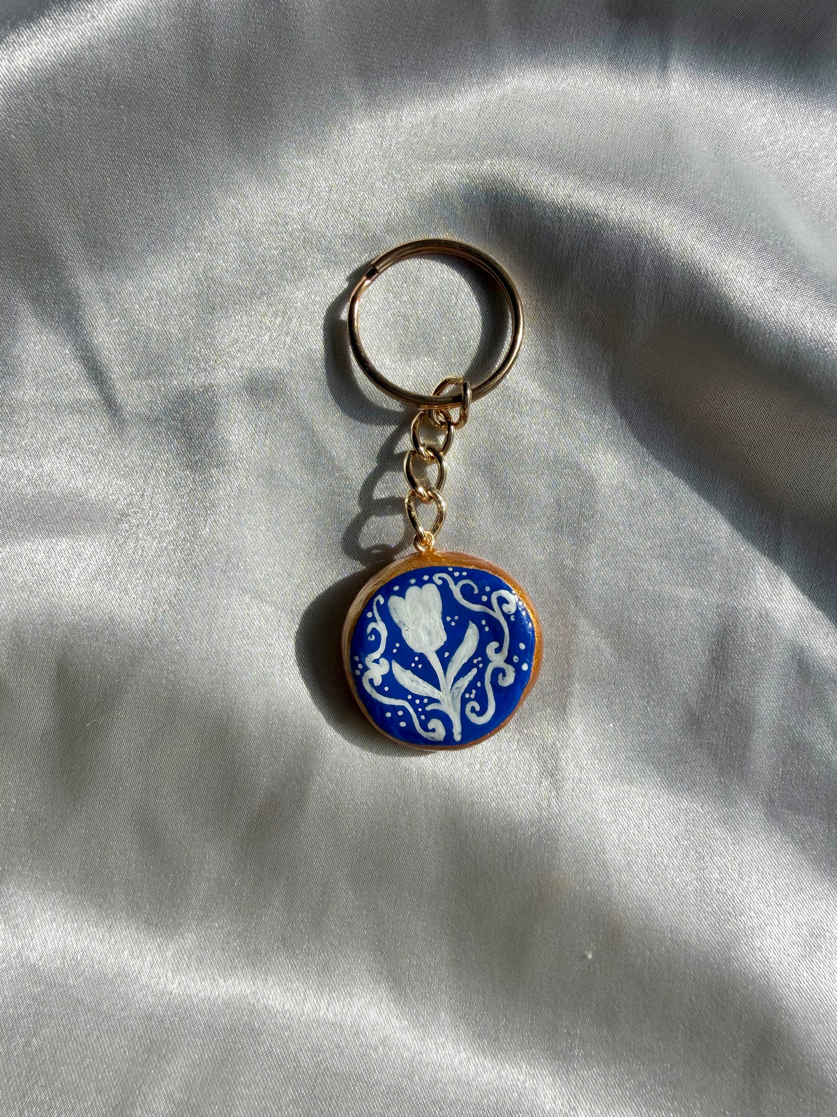 Decadent Floral Golden Loop Keychain Clay Charm