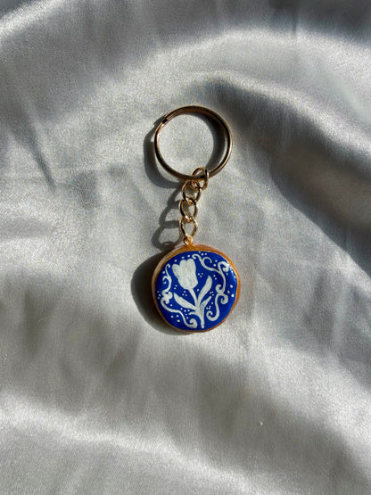 Decadent Floral Golden Loop Keychain Clay Charm
