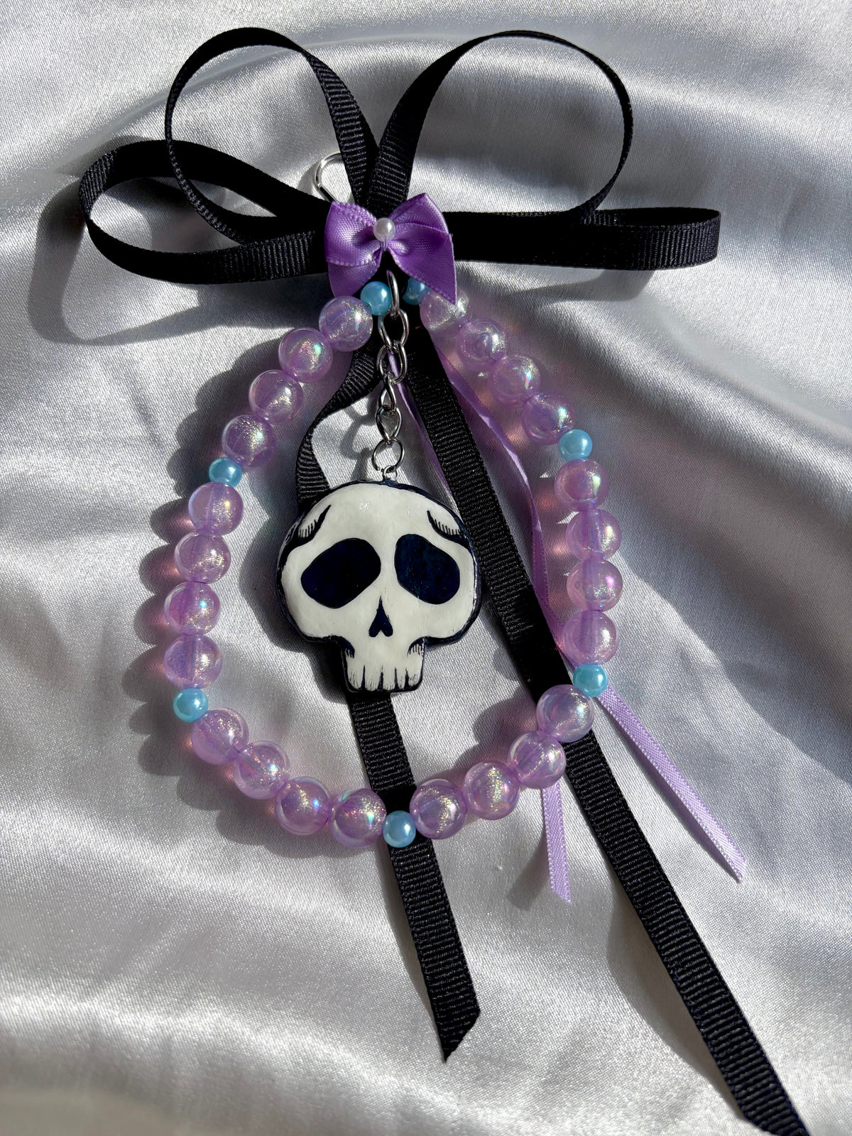 Halloween Skull seasonal keychain, handmade clay charm keychain