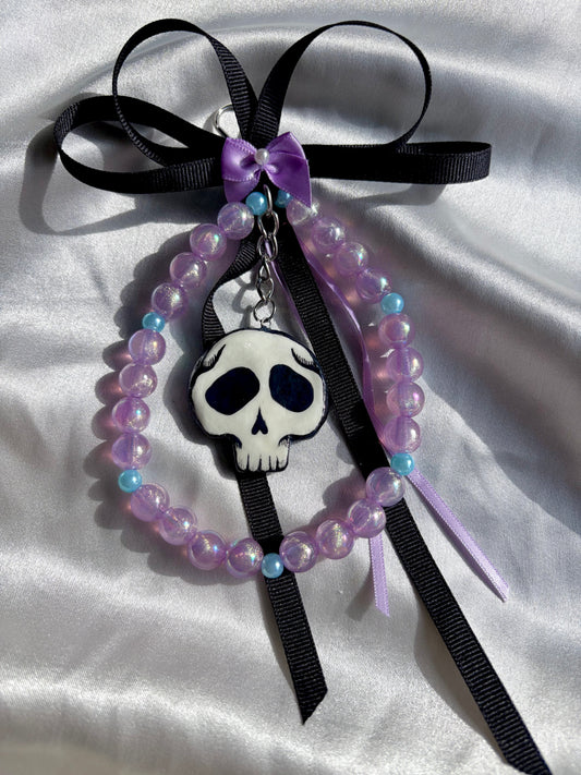 Halloween Skull seasonal keychain, handmade clay charm keychain