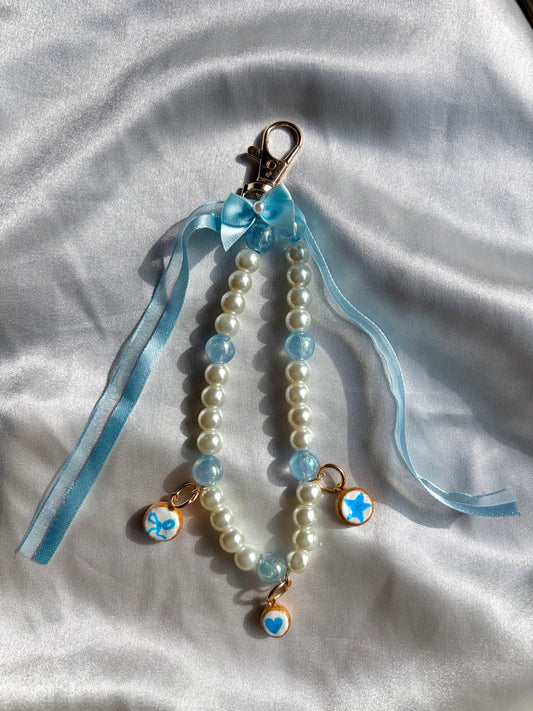Blue Lovely charm keychain, handmade clay charm keychain