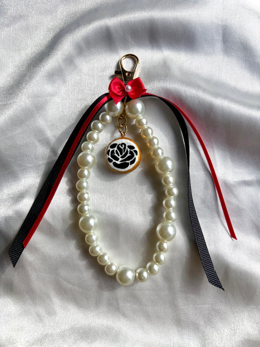 Ying Yang Rose charm keychain, handmade clay charm keychain