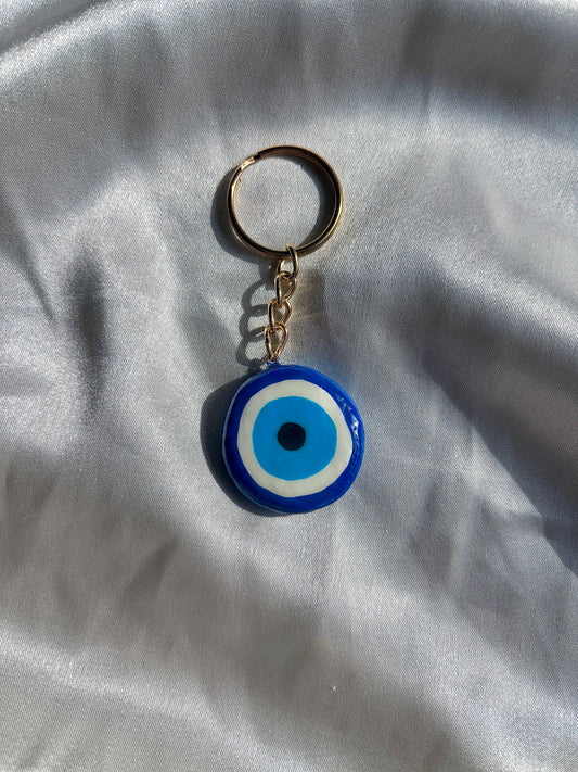 Evil Eye & Mystical Loop keychain charms, handmade clay bag keychain charm
