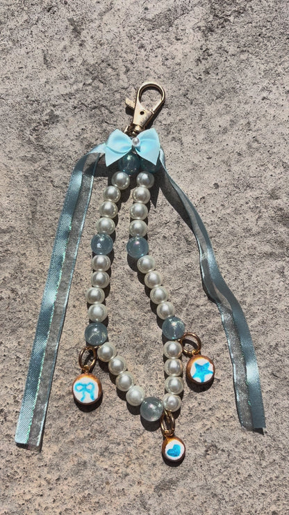 Blue Lovely charm keychain, handmade clay charm keychain
