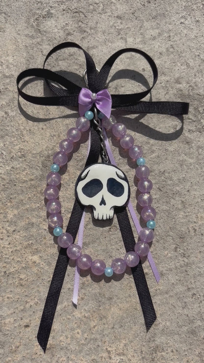 Halloween Skull seasonal keychain, handmade clay charm keychain